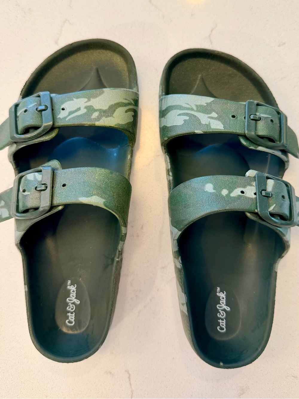 Cat & Jack Green Camo Double-Buckle Slide Sandals